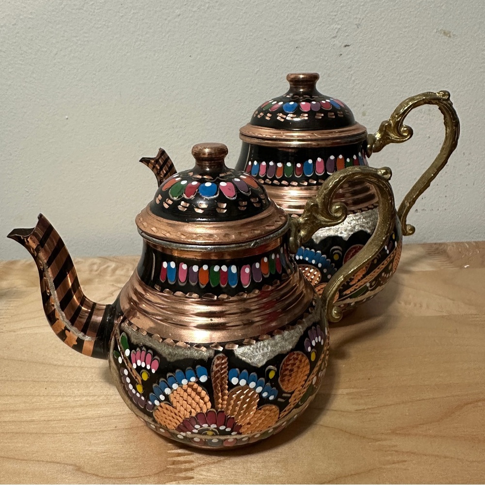 TURKISH TRADITIONAL HANDMADE HANDHAMMERED COPPER TEAPOT SET SEMAVER Çaydanlık